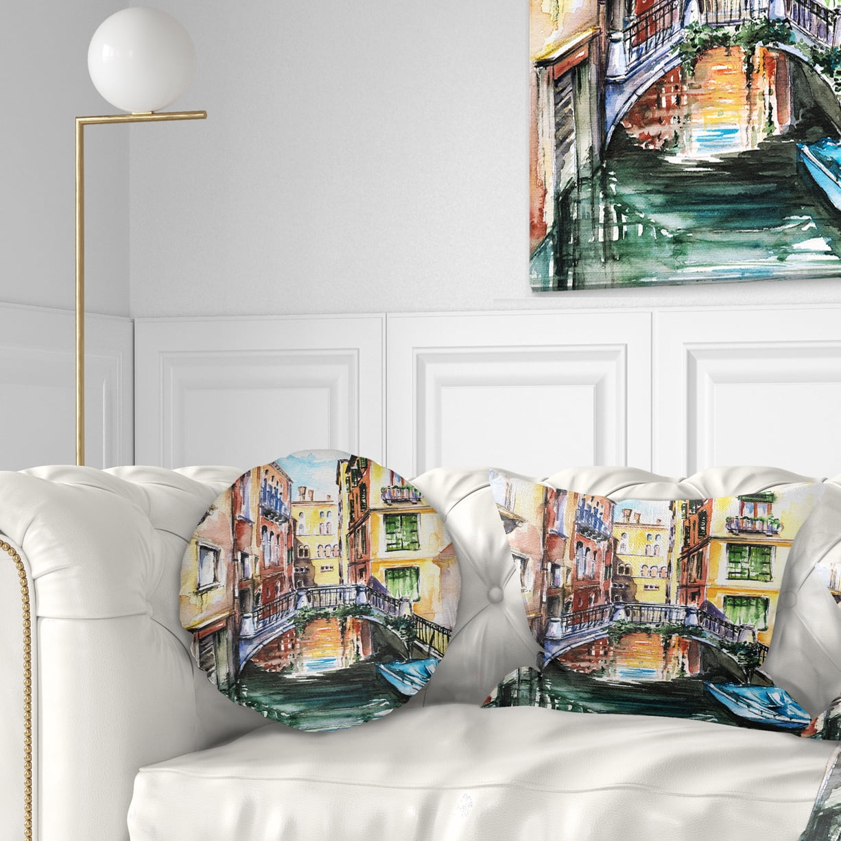 Designart Venice Canal Meeting Bridge - Cityscape Throw Pillow - 12x20