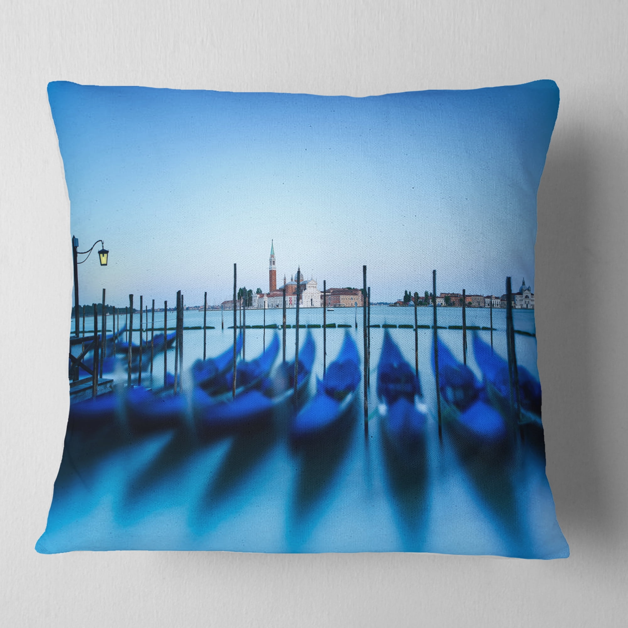 Designart Venice Gondolas at Blue Sunset - Seashore Throw Pillow - 18x18