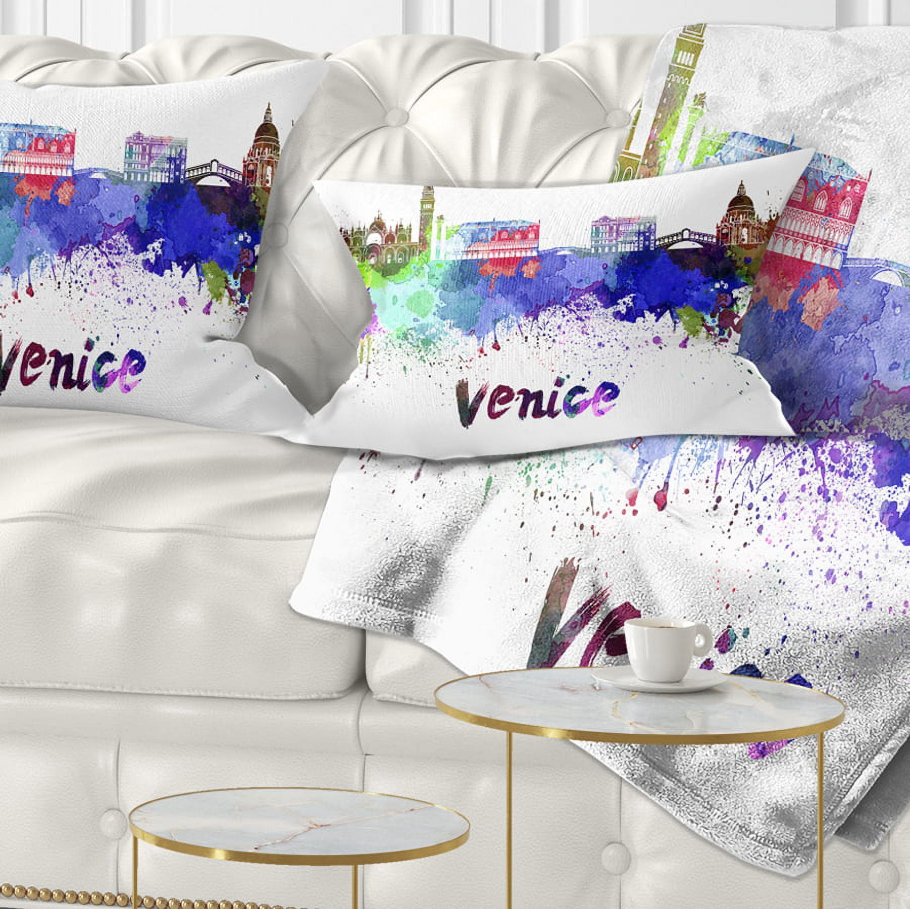 Designart Venice Skyline - Cityscape Throw Pillow - 12x20