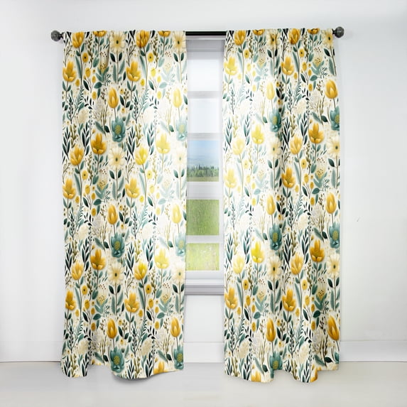 Designart "Verdant Bohemian Charm" Botanical Green, White Curtain 1 Panel