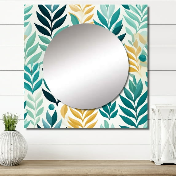 Designart "Verdant Boho Plant Dream" 0 Square Mirror Wall Decor Bohemian - Large Green Square Bathroom Mirror - Square Printed Wall Mirror Art