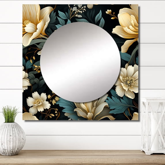 Designart "Verdant Botanical Elegance" 0 Square Mirror For Wall Decor - Large Green Square Mirror Printed Wall Decor - Bohemian Square Living Room Mirror