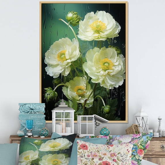 Designart "Verdant Buttercups Lifelike Gleam I" Buttercups Floater Framed Wall Decor