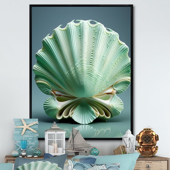 Designart "Verdant Clam Seabed Gems II" Clam Floater Framed Canvas Art Print