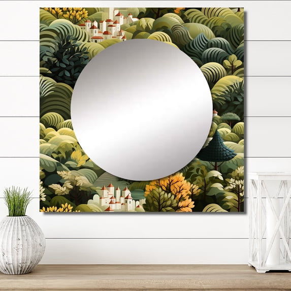 Designart "Verdant Forest Dream" Abstract Green Large Square Mirror - Square Bedroom Mirror Printed Wall Decor - Modern Square Printed Wall Mirror Art