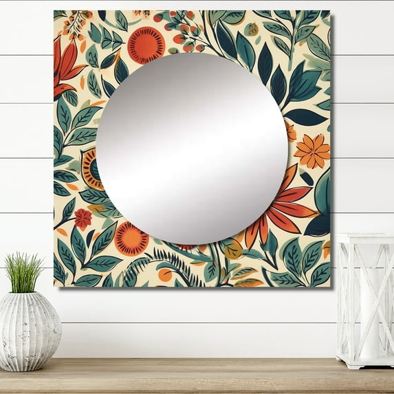 Designart "Verdant Frond Melody" Floral Ferns Green Large Square Mirror - Square Bedroom Mirror Printed Wall Decor - Modern Square Printed Wall Mirror Art