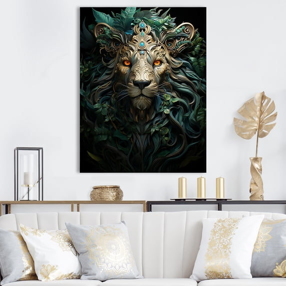 Designart "Verdant Guardian Of The Lion I" Animals Lion Wall Decor