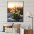 thumbnail image 1 of Designart "Verdant Snowdrop Winter Sunset I" Snowdrops Floater Framed Wall Art Living Room, 1 of 5