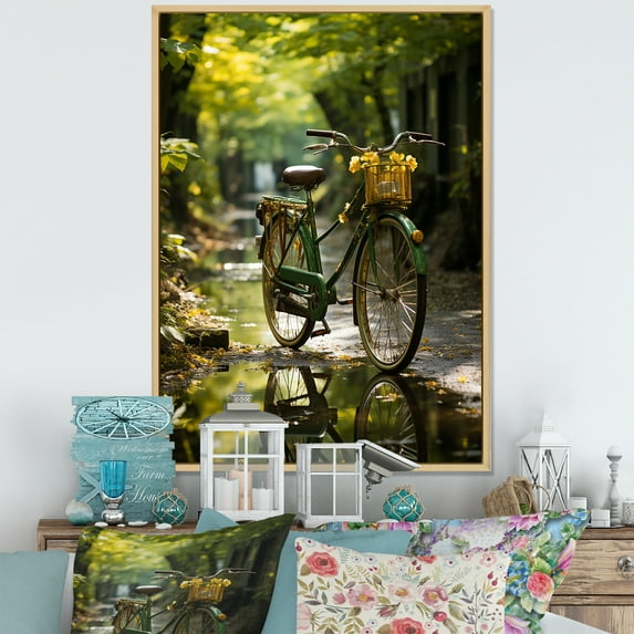 Designart "Verdant Voyage Bike" Bicycle Floater Framed Wall Decor
