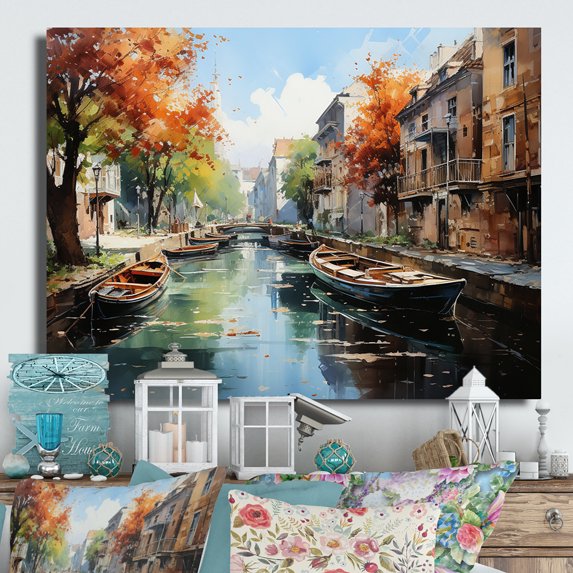 Designart "Verdant Waterway Peaks Contrast" Canals Metal Wall Art
