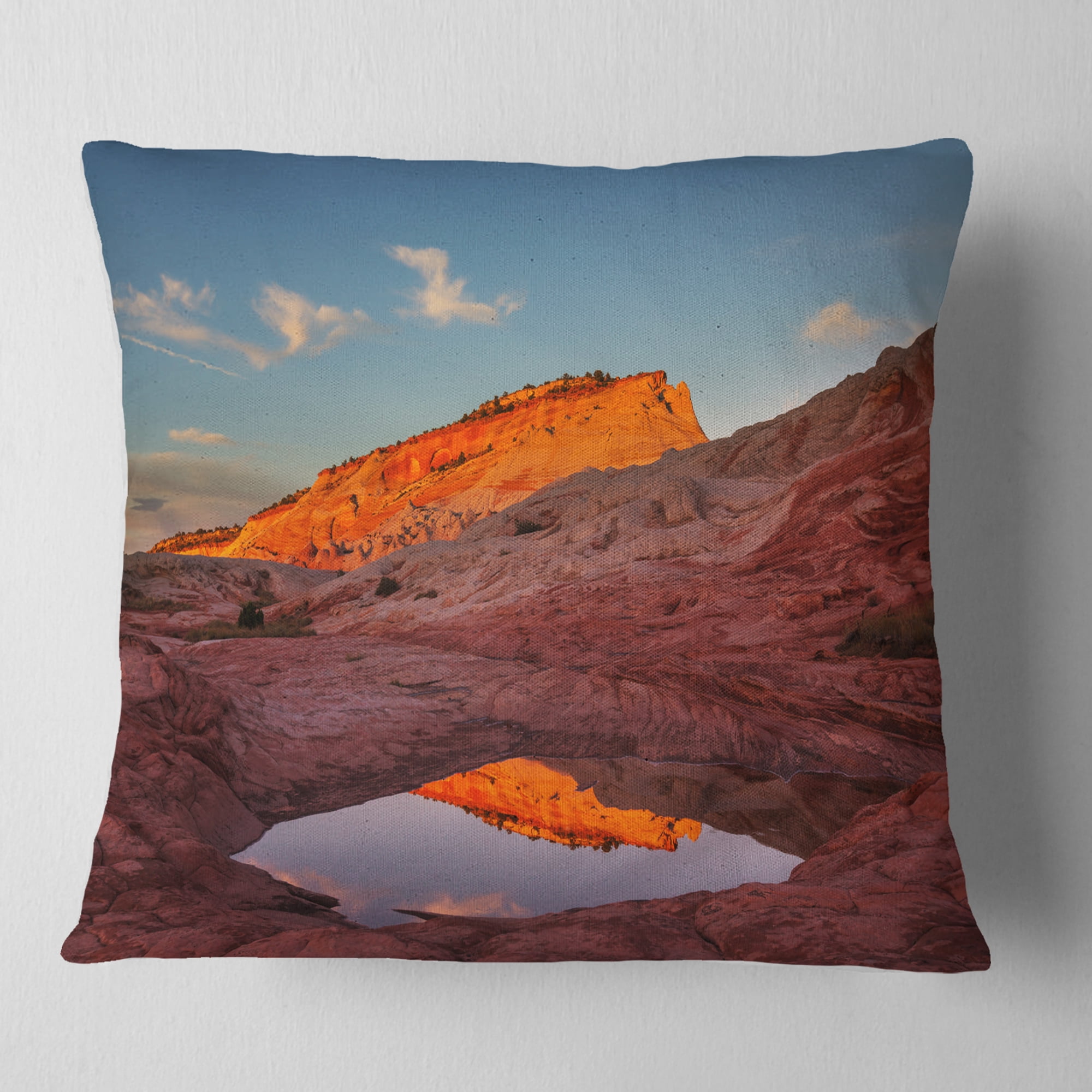 Designart Vermillion Cliffs Lake in Morning - Landscape Printed Throw Pillow - 18x18
