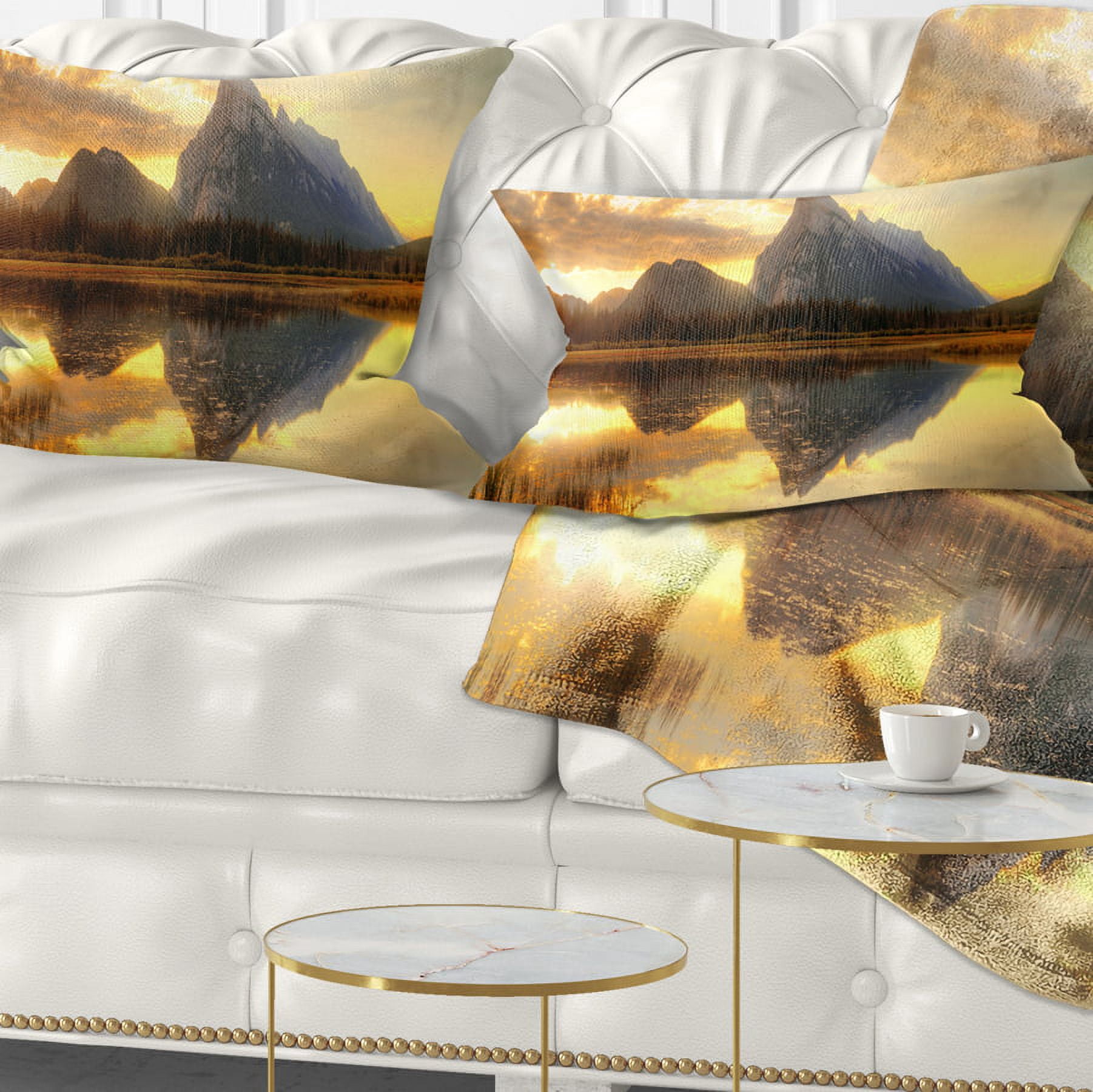 Designart Vermillion Lake Sunrise in Banff Park - Landscape Printed Throw Pillow - 12x20