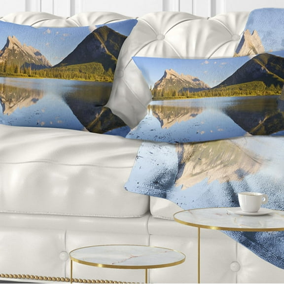 Designart Vermillion Lakes and Mount Rundle - Landscape Printed Throw Pillow - 12x20
