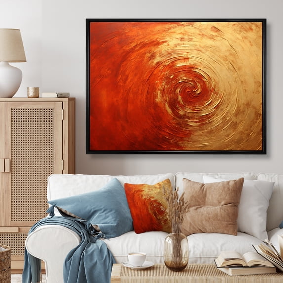 Designart "Vermillion Spiral In Gold And Red Sunset" Abstract Spirals Floater Framed Wall Decor