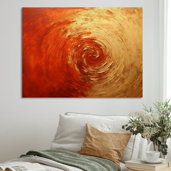 Designart "Vermillion Spiral In Gold And Red Sunset" Abstract Spirals Wall Decor