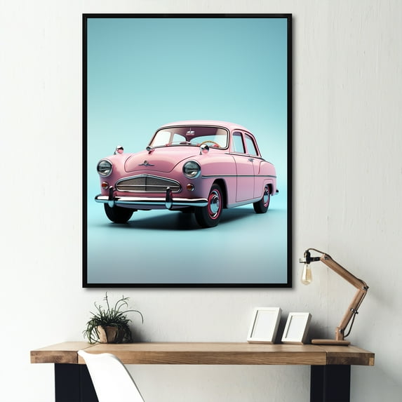 Designart "Vibrant 1950S Car In Pop Art Style" Car Vintage Floater Framed Wall Art Living Room