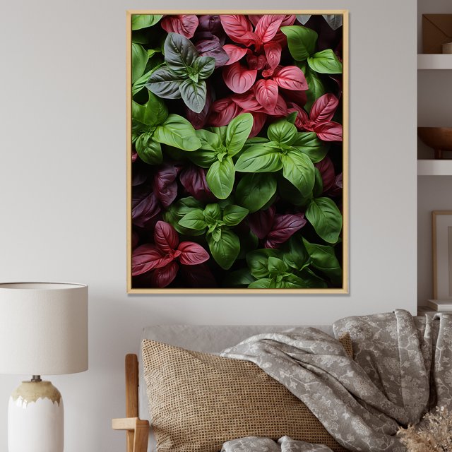 Designart "Vibrant Basil Herbs II" Floral Framed Wall Art Traditional