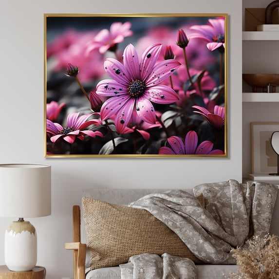 Designart "Vibrant Blooms in Black Flowers" Floral Floater Framed Wall Art Living Room