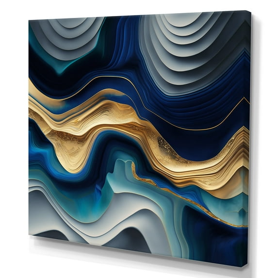 Designart Vibrant Blue And Gold Agate I Canvas Wall Art