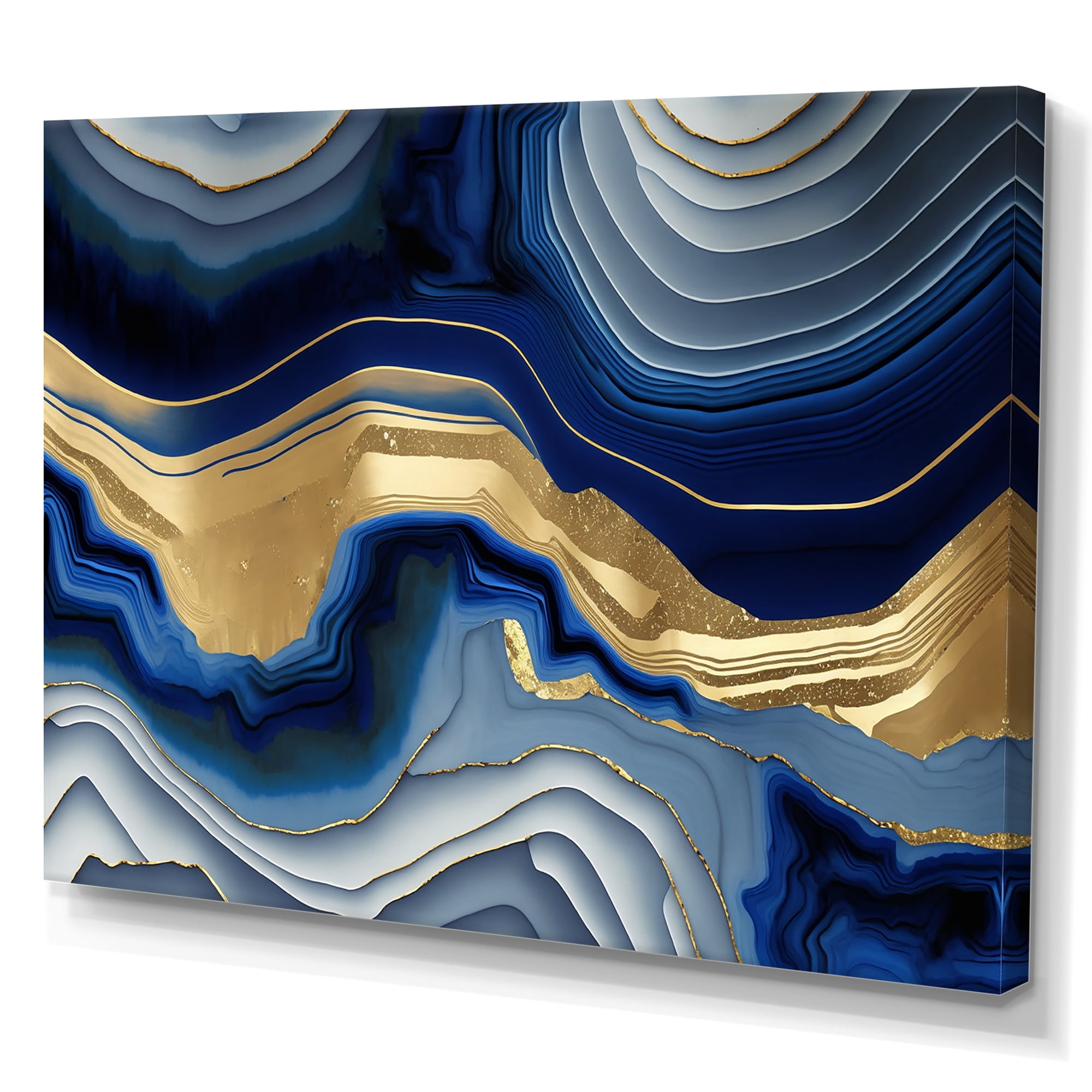 Designart Vibrant Blue And Gold Flow Art I Canvas Wall Art
