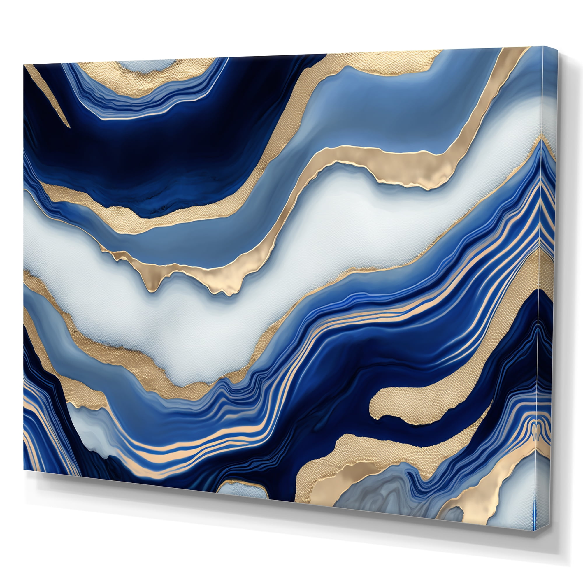 Designart Vibrant Blue And Gold Flow Art III Canvas Wall Art