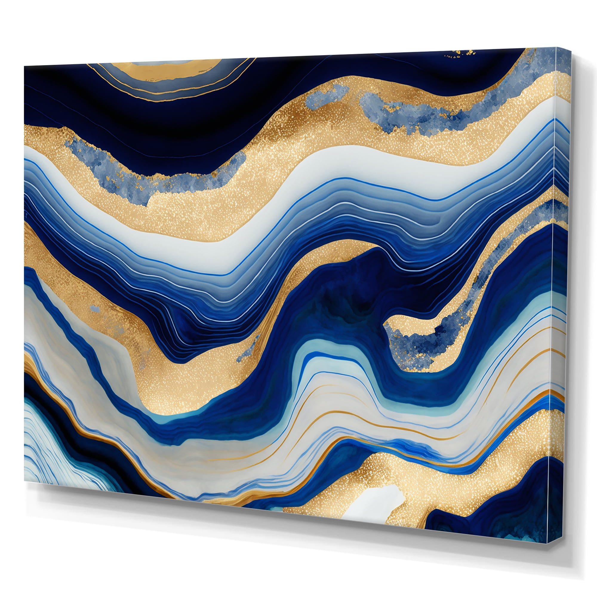 Designart Vibrant Blue And Gold Flow Art IV Canvas Wall Art
