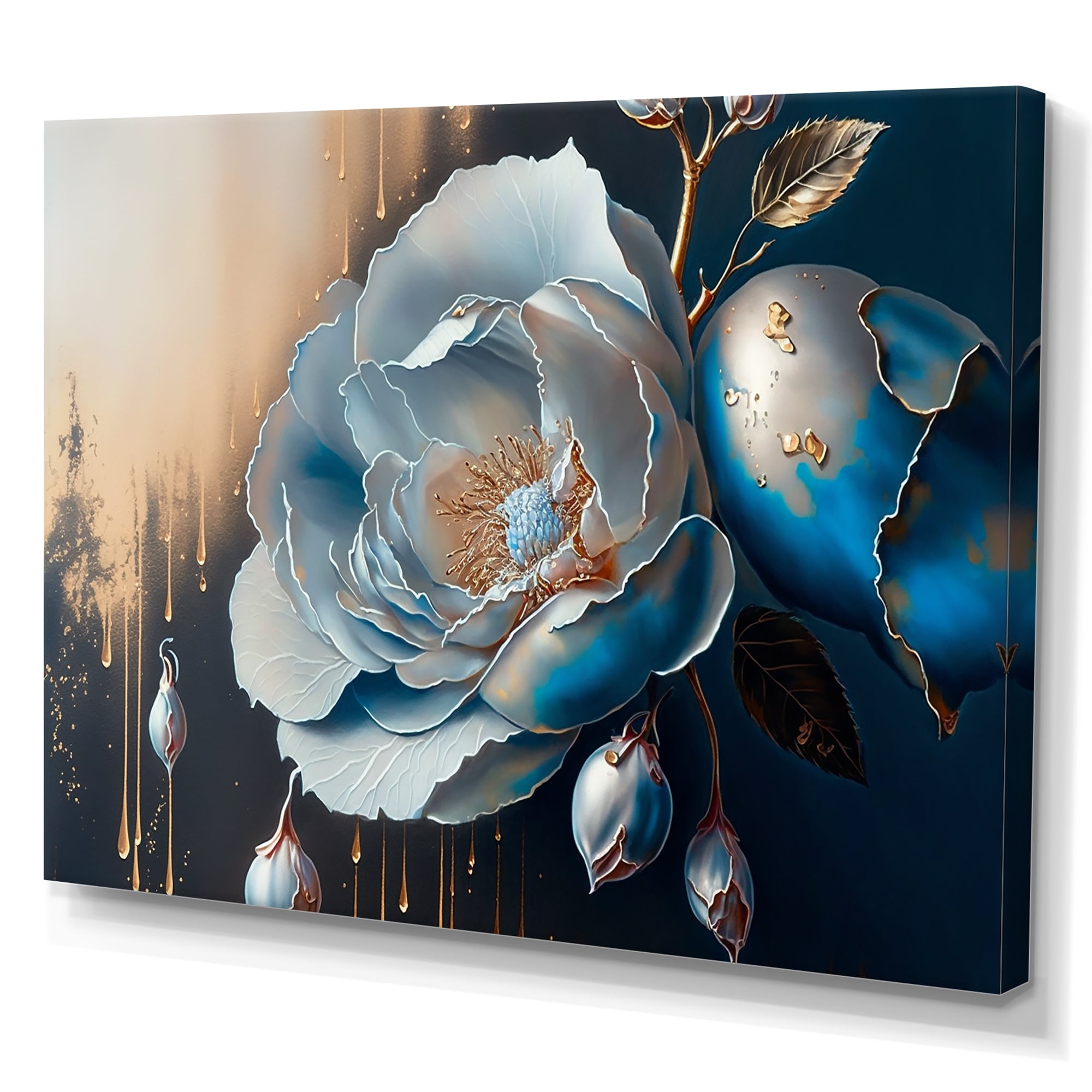 Designart Vibrant Blue Camellia Flower I Canvas Wall Art