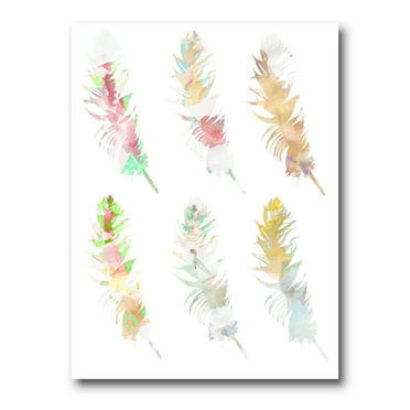 Designart ' Vibrant Boho Art Feather In Rustic Bright Colors ' Bohemian & Eclectic Canvas Wall Art Print