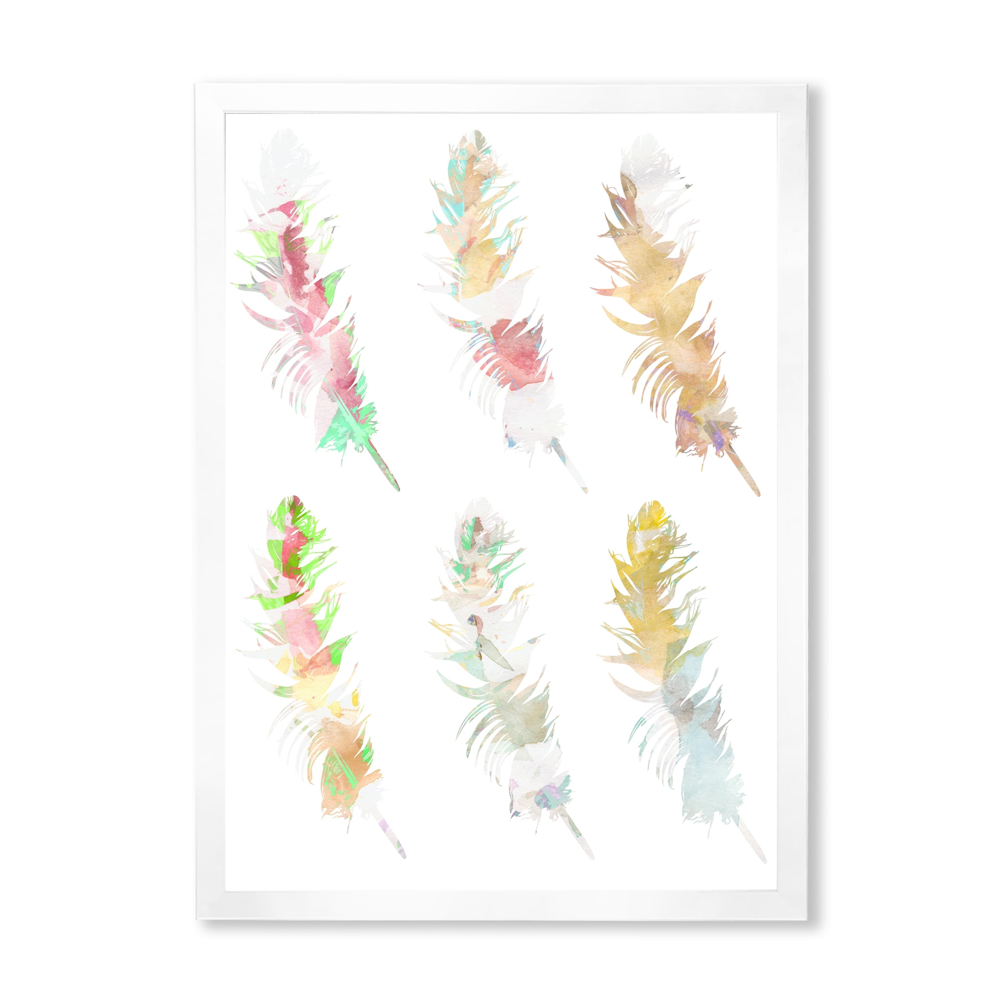 Designart 'Vibrant Boho Art Feather In Rustic Bright Colors' Bohemian & Eclectic Framed Art Print