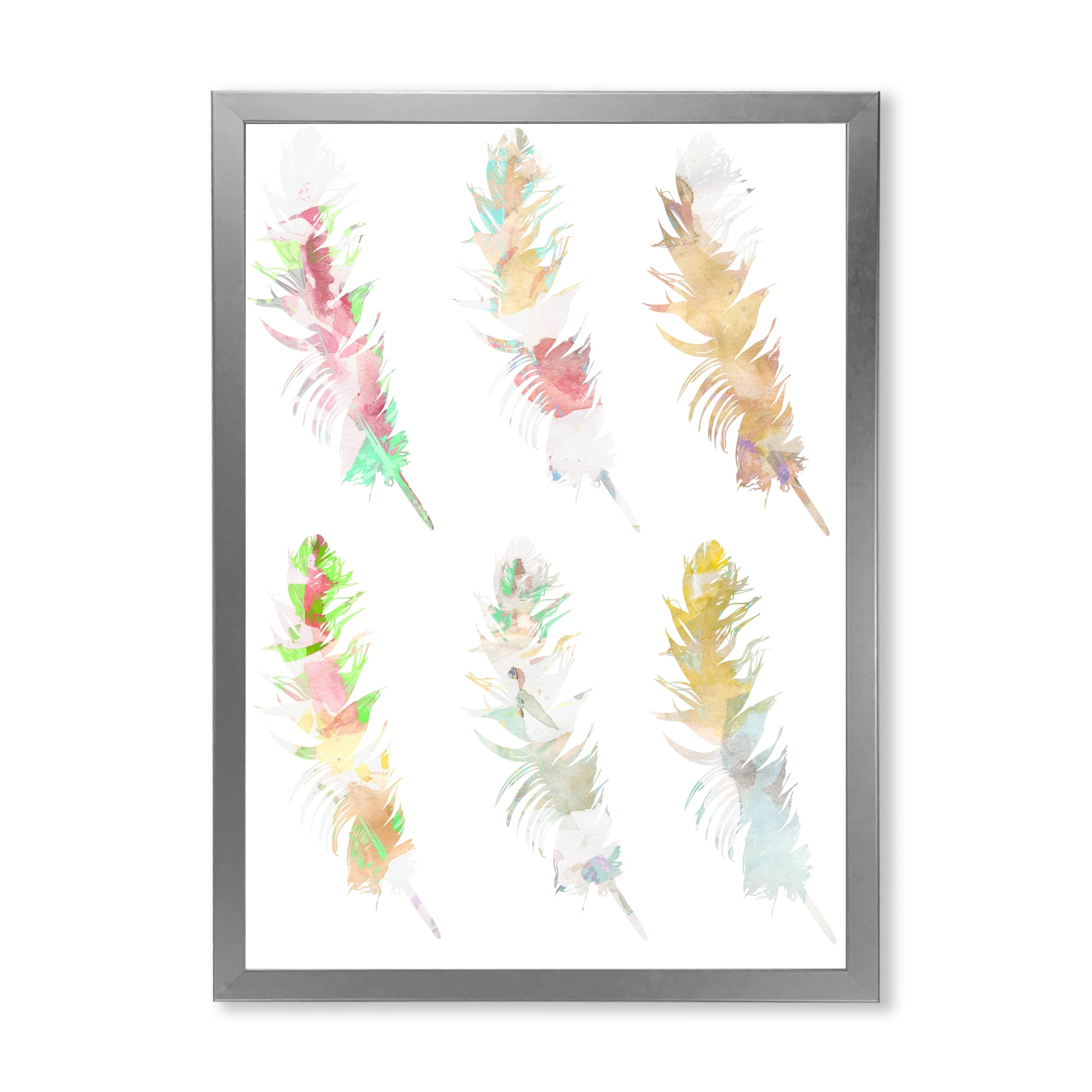 Designart 'Vibrant Boho Art Feather In Rustic Bright Colors' Bohemian & Eclectic Framed Art Print