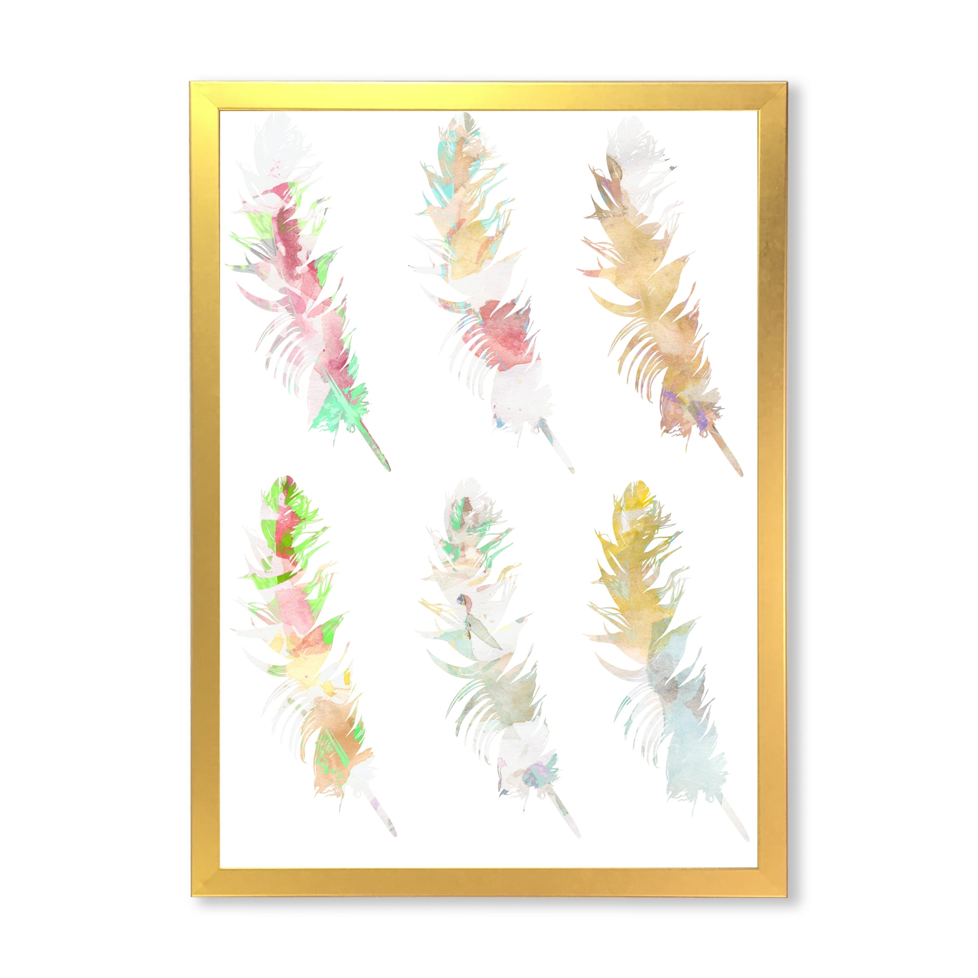 Designart 'Vibrant Boho Art Feather In Rustic Bright Colors' Bohemian & Eclectic Framed Art Print