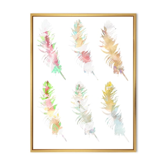 Designart 'Vibrant Boho Art Feather In Rustic Bright Colors' Bohemian & Eclectic Framed Canvas Wall Art Print