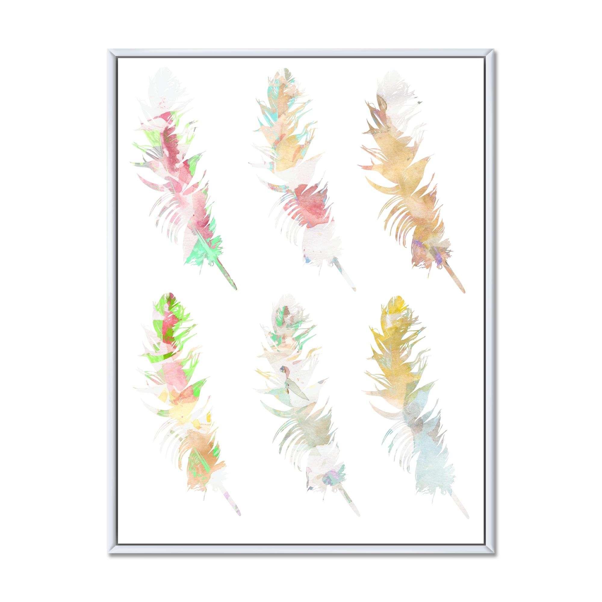 Designart 'Vibrant Boho Art Feather In Rustic Bright Colors' Bohemian & Eclectic Framed Canvas Wall Art Print