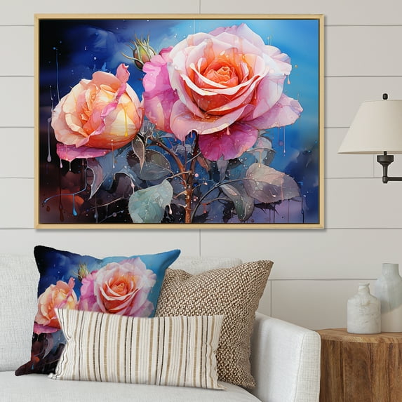 Designart "Vibrant Brushstroke Roses III" Roses Floater Framed Canvas Wall Art