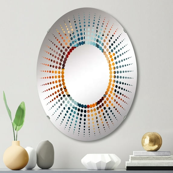 Designart "Vibrant Collage in Cubist Style" Cubism Starburst Round Wall Mirror - Abstract Oval Printed Decorative Mirror - Multiple Color Options