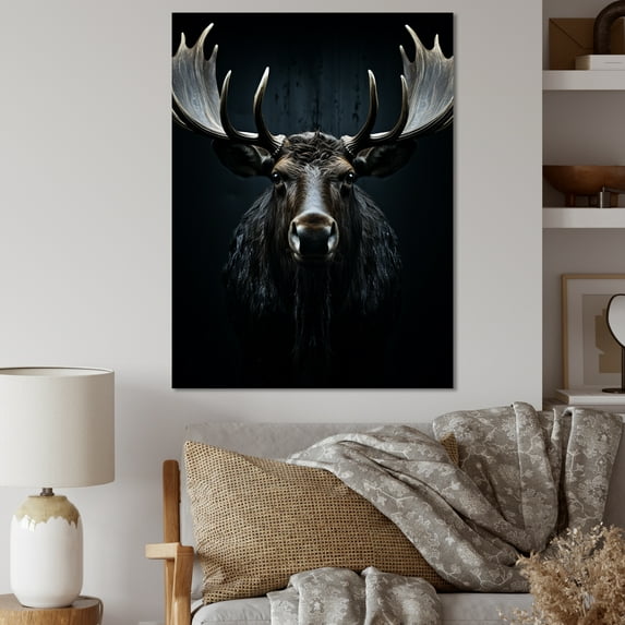 Designart "Vibrant Contrast Black and White Majestic Moose II" Animals Wall Decor