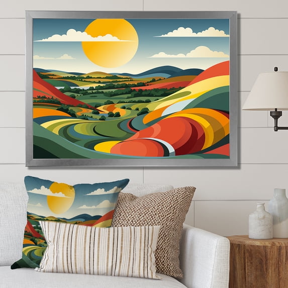 Designart "Vibrant Countryside Vista I" Landscapes Framed Wall Art Decor - Traditional Green Meadow Entryway Framed Wall Art Print