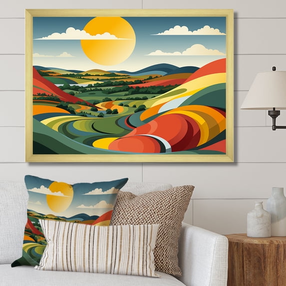 Designart "Vibrant Countryside Vista I" Landscapes Framed Wall Art Decor - Traditional Green Meadow Entryway Framed Wall Art Print