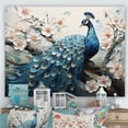 thumbnail image 1 of Designart "Vibrant Display Of A Peacock Amidst Flowers I" Animals Peacock Canvas Art Print, 1 of 7