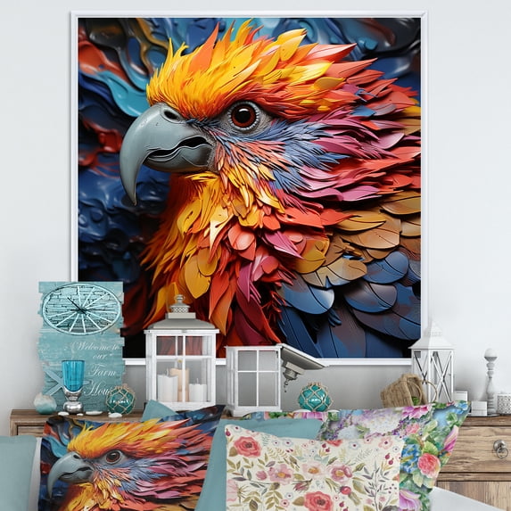 Designart "Vibrant Encounters With Colorful Parrots II" Parrot Floater Framed Canvas Art Print