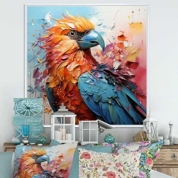 Designart "Vibrant Encounters With Colorful Parrots" Parrot Floater Framed Canvas Prints