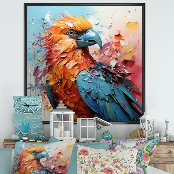 Designart "Vibrant Encounters With Colorful Parrots" Parrot Floater Framed Canvas Prints