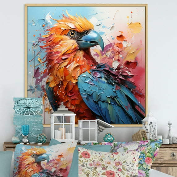 Designart "Vibrant Encounters With Colorful Parrots" Parrot Floater Framed Canvas Prints