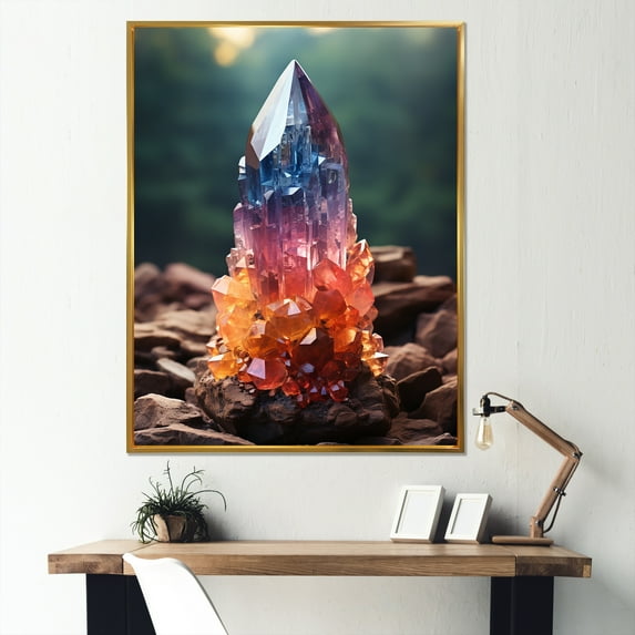Designart "Vibrant Energy Crystal Array" Spiritual Stone Floater Framed Wall Decor