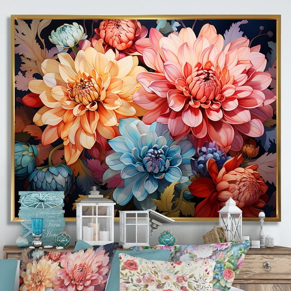 Designart "Vibrant Explosion Of Mums I" Mums Floater Framed Wall Art Living Room