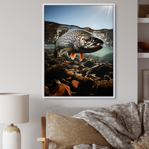 Designart "Vibrant Fishing Moment in a Photo" Animals Floater Framed Wall Art Living Room