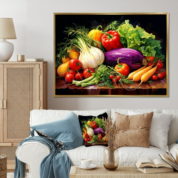 Designart "Vibrant Food with a Focus on Vegetables III" Food & Beverage Floater Framed Canvas Wall Art
