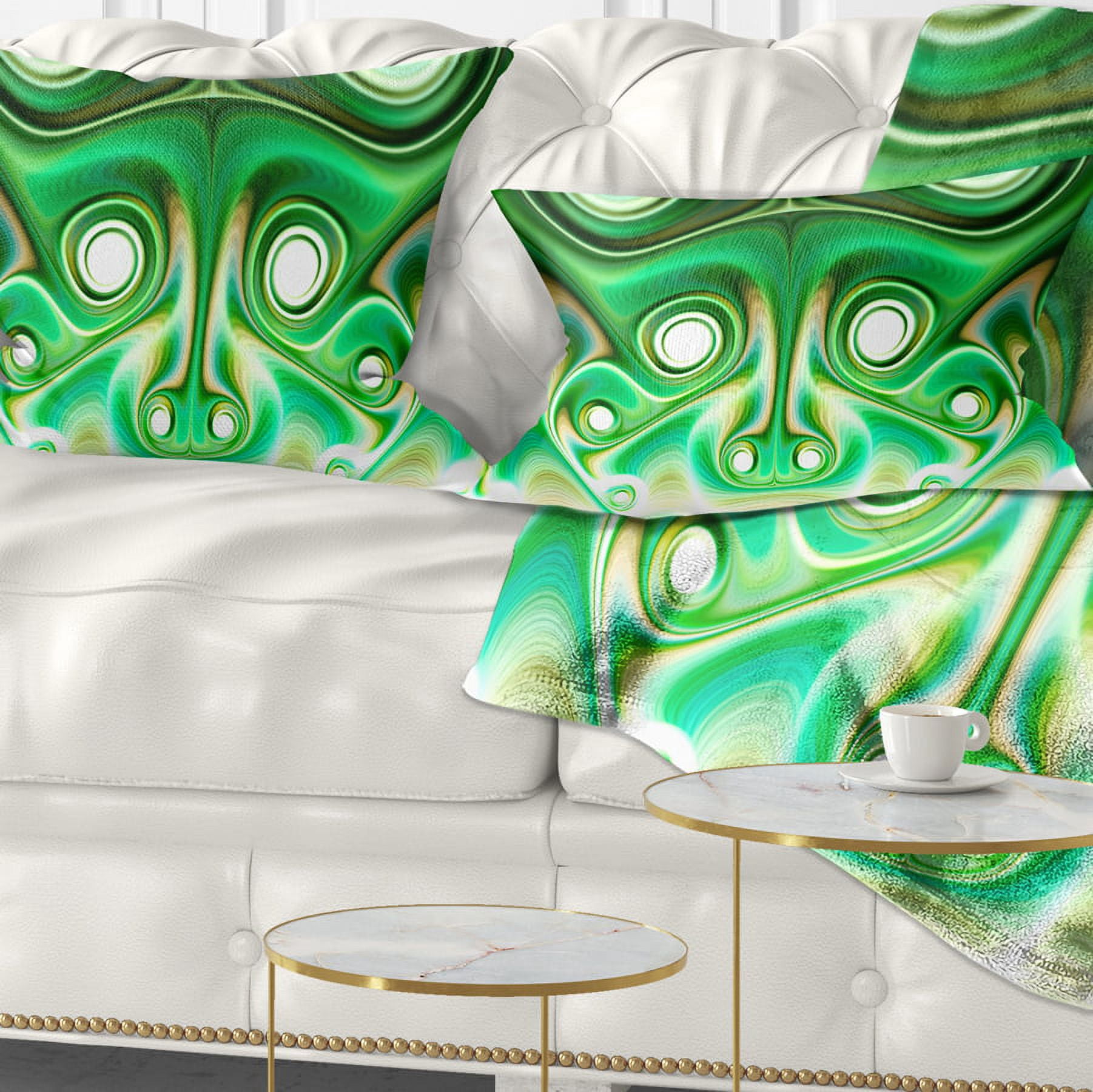 Designart Vibrant Green Fractal Flower Design - Abstract Throw Pillow - 12x20