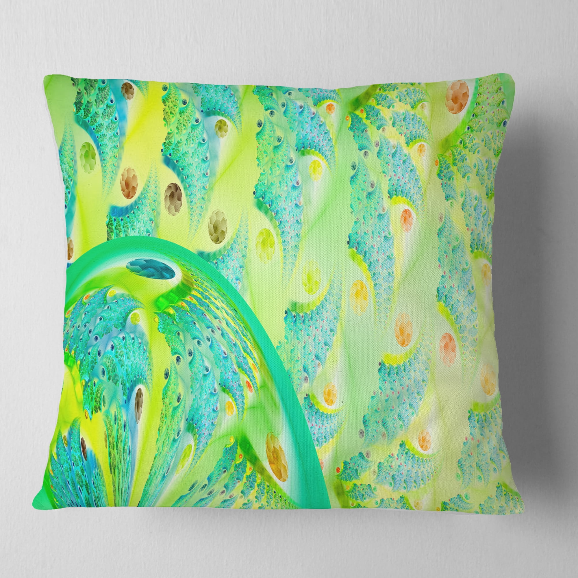Designart Vibrant Green Fractal Flower Design - Abstract Throw Pillow - 18x18