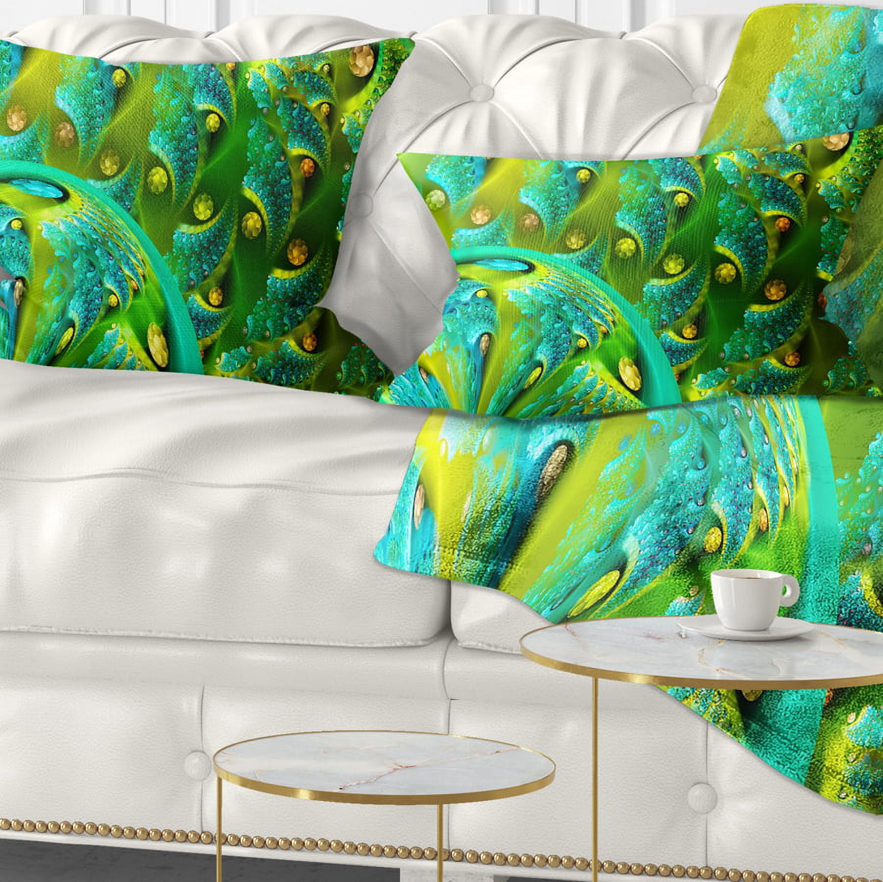 Designart Vibrant Green Fractal Flower Pattern - Abstract Throw Pillow - 12x20
